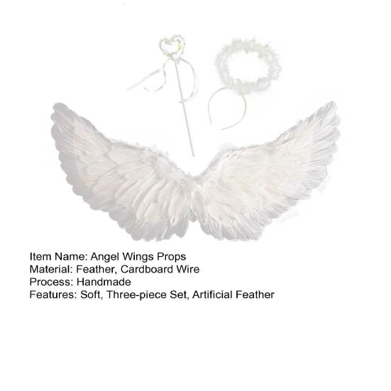 1 Set Halloween Angel Costume Set Artificial Feather White Wings Cane Hair Hoop Three-piece Set Masquerade Cosplay Party Props Angel Wings Set