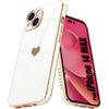 Protective Case - E.F.CONNECTION - for iPhone 14 - Heart Pattern - Shockproof - White - Slim
