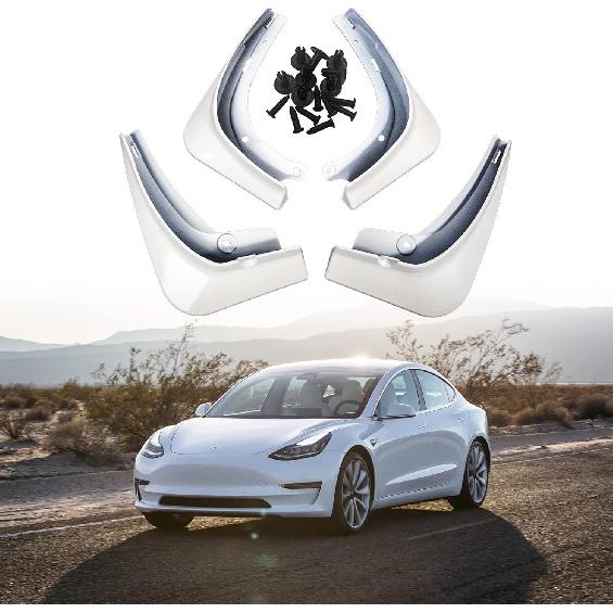 Mud Flaps For Tesla Model 3 2016- Splash Guards Front Rear Fender Protection Mudflaps No Need To Drill Holes (Set Of 4, White)