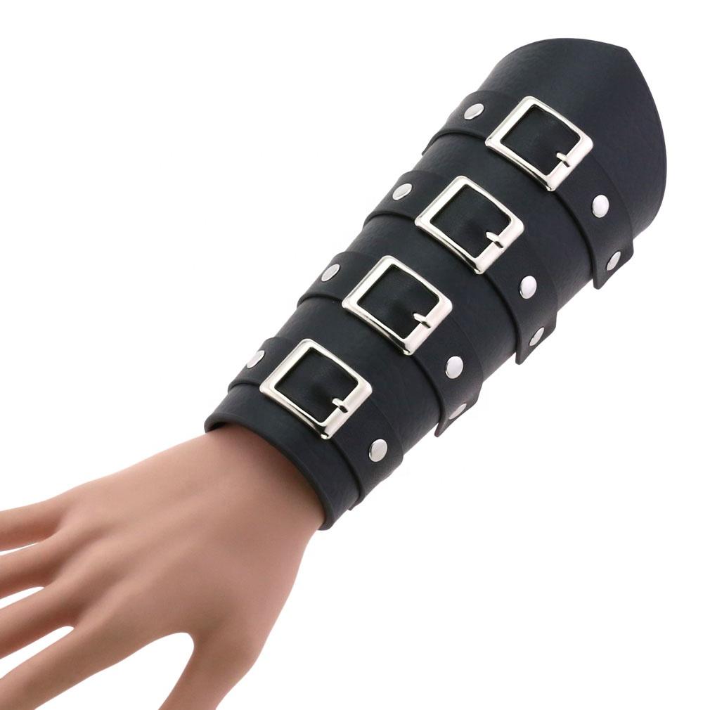 Punk Rock Gothic Leather Wax Rope Riding Belt Buckle Wrist Bracelet Strap Hand Guard Arm Guard Fashionable Knitted Bracelets