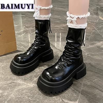 Женские ботильоны на платформе и высоком каблуке, модная обувь 2025 года, тренд зимы, новые плиссированные панк-ботинки «челси», туфли-лодочки на молнии, женские ботинки