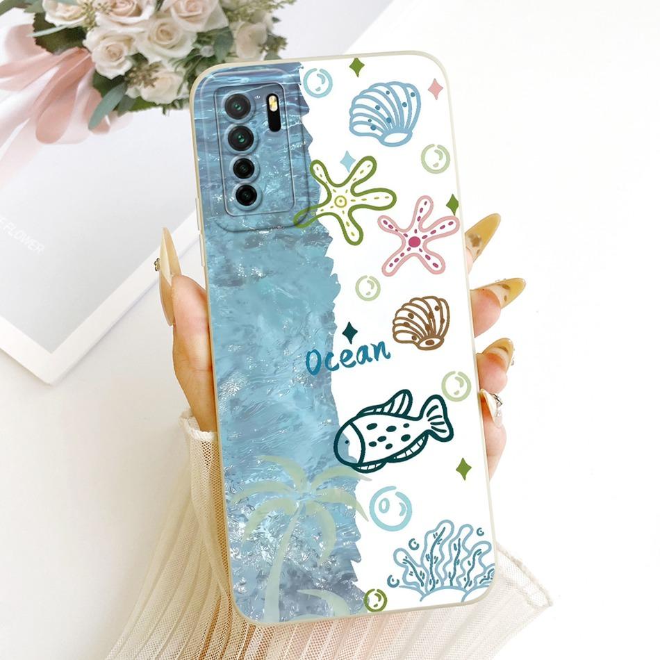 For Huawei Nova 7 SE 5G / P40 Lite (5G) CDY-NX9A CDY-NX9B Cute Cat Flower Cartoon Phone Case Shockproof Soft Silicone Bumpers