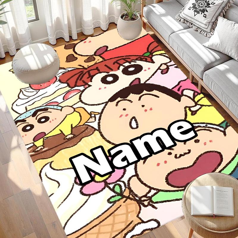 Custom Name Personalized Crayon Shin Print Carpet, Versatile Home Decor Rug, for Playroom, Apartment, Balcony, Entryway, Hallway Gift