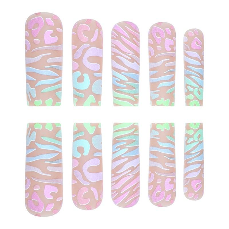 Long Press-On Nails With Geometric Line Design Sweet Style Fake Daily Wear