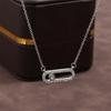 Creative Paper Clip Double Sided Square Pendant Necklace for Women Single Zircon Double Pin Geometric Necklaces Zircon Gifts