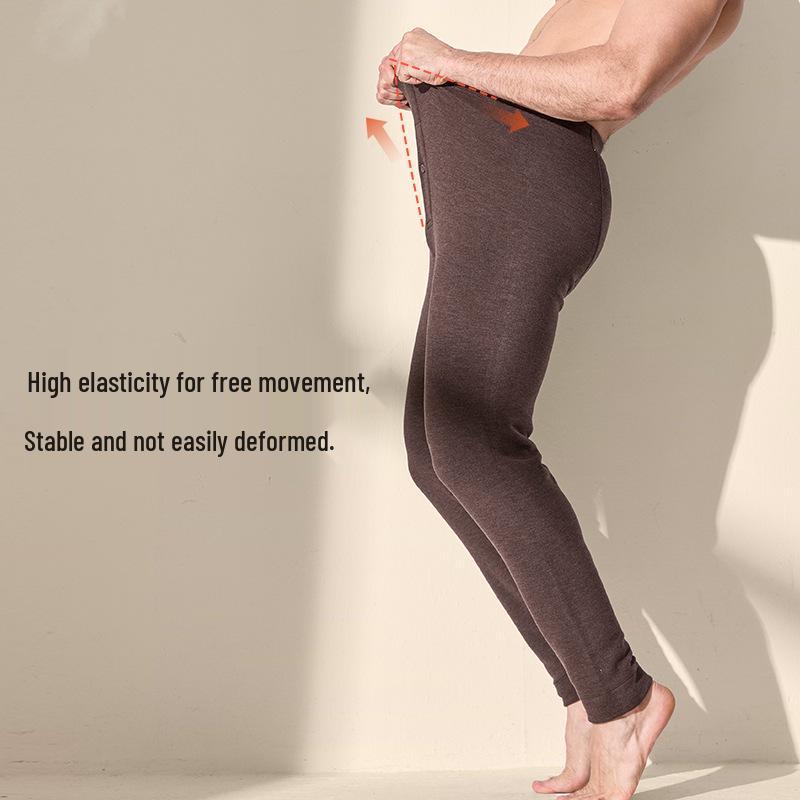 Мужские очень толстые кальсоны из шерсти тутового шелкопряда с флисовой подкладкой для осени и зимы - Теплые бесшовные брюки-базовый слой