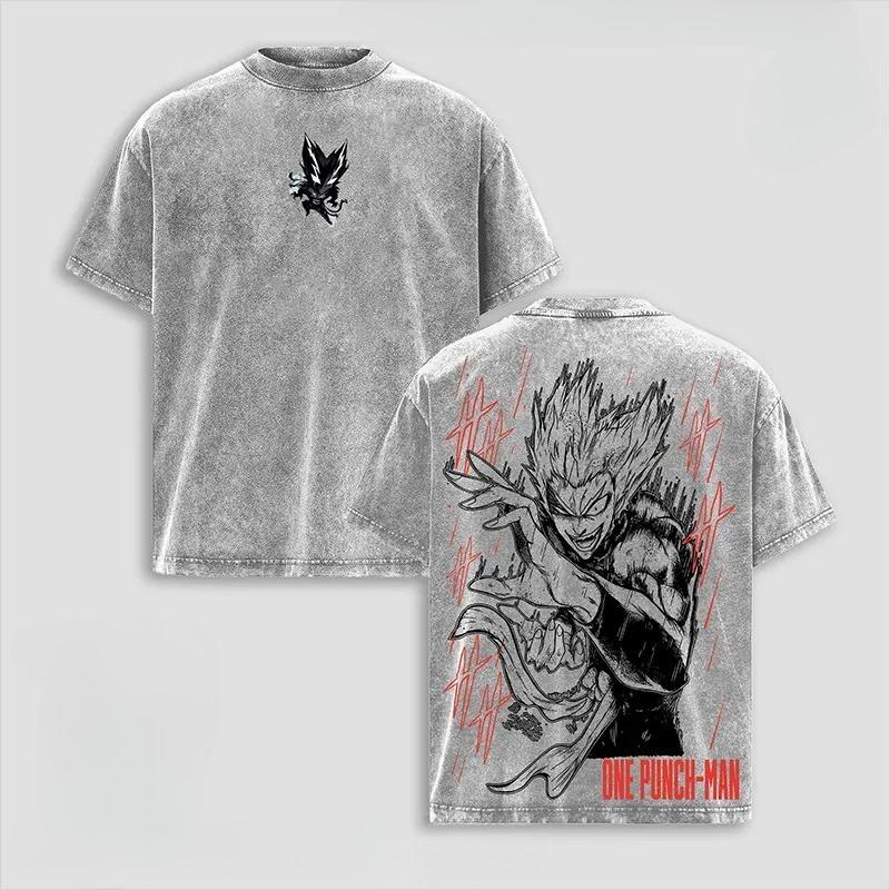 Hot Anime ONE PUNCH MAN Garou Clothing Men Women Short Sleeve Tshirts Washed Cotton Tee Retro Oversized T-shirt Harajuku T Shirt