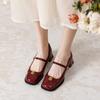 Leather flat for Huizhou women's shoes Su Yinyin same Mary Jane shoes high heel French new single shoes thick heel