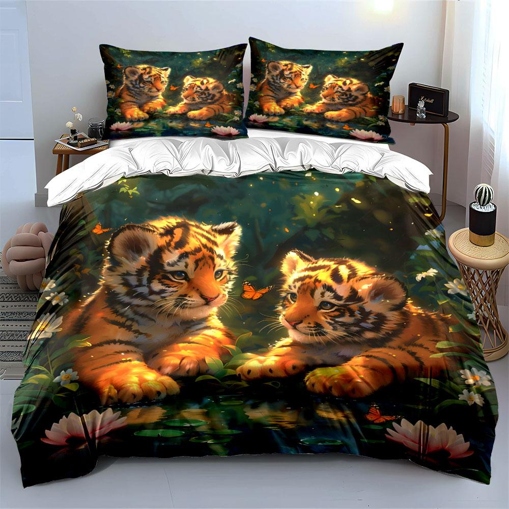 Tiger cubs and butterflies. Bedding sets Duvet cover sets Duvet covers Pillowcases(1 * Duvet Cover 2 * Pillowcases without duvet insert)