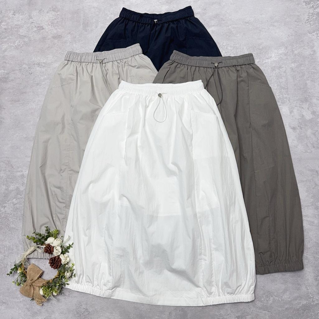 Johnature Elastic Waist Women Summer Outdoor Drawstring Puff Skirt