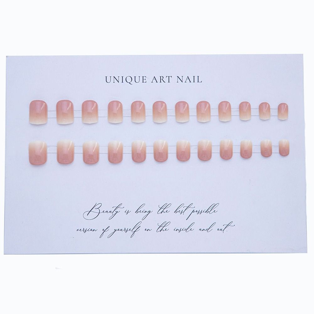24Pcs/Box Glossy Gradient False Nails Full Cover French Style Nails Reusable Press On Nails Girl