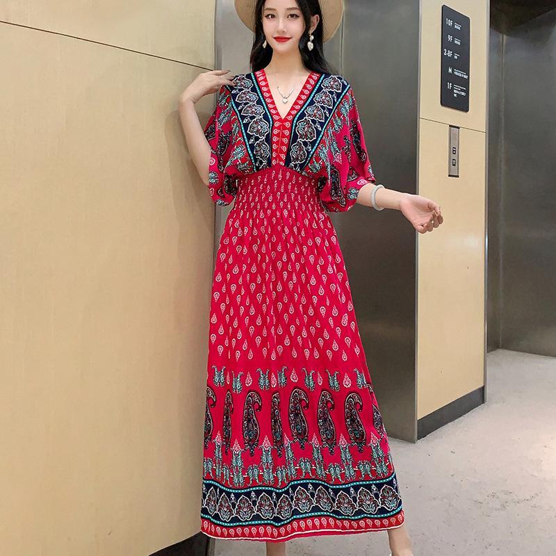 Женское повседневное платье с цветочным принтом и V-образным вырезом, неровный тон, повседневное, с круглым вырезом, длинное