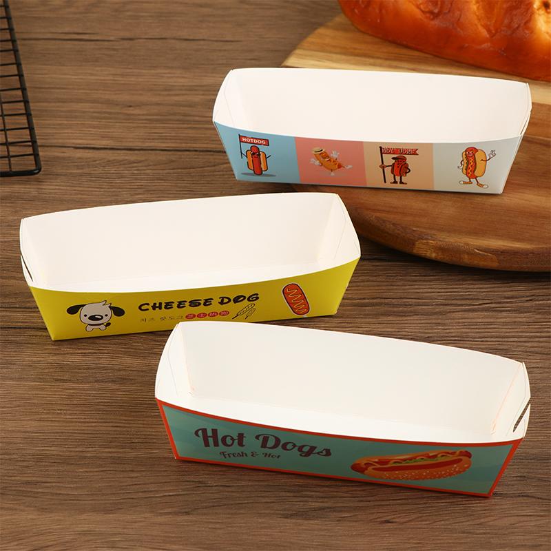 100 шт. Коробка для упаковки хот-догов без складывания Бумажная Одноразовая Посуда для вечеринок Поднос для подачи еды Для кейтеринга Упаковочные коробки