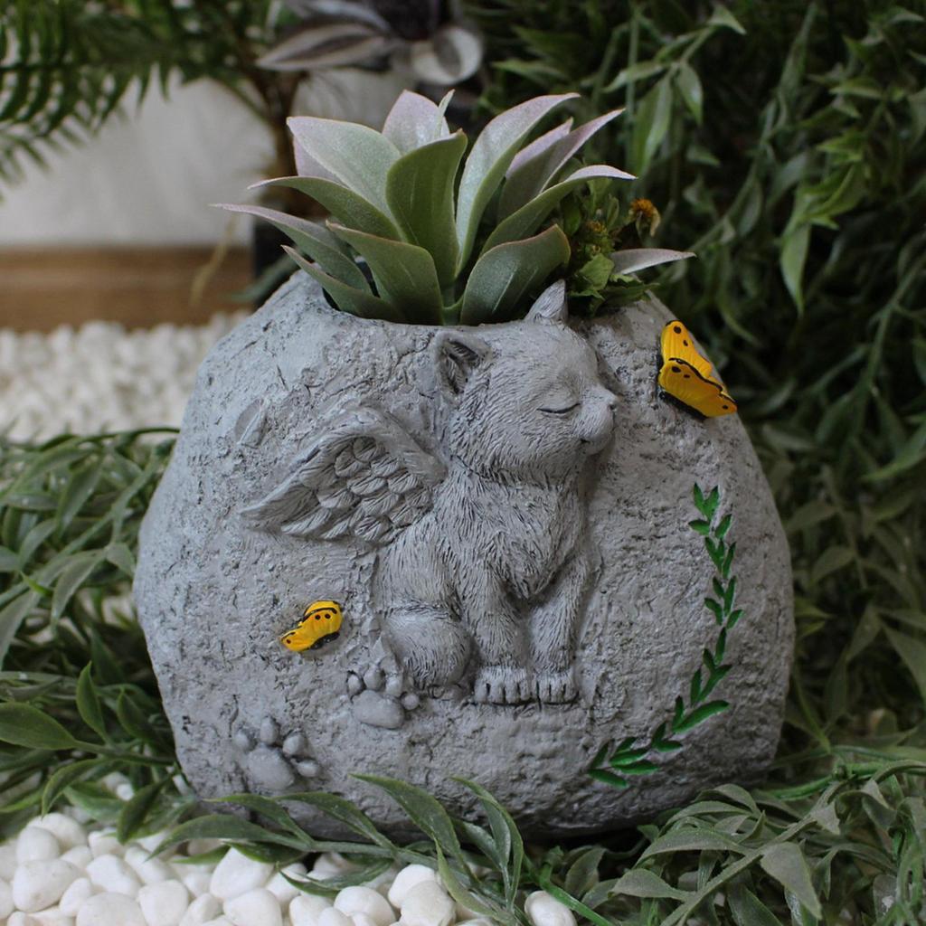 Мемориальный камень для домашних животных для надгробия кошки, смола, последний покой, цветочный горшок, могильный маркер