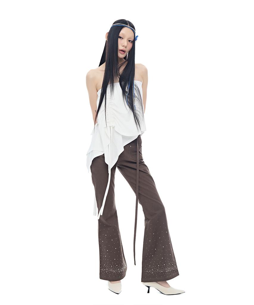 HALF DEVIL US Metallic Pearl Belted Bootcut Pants_Brown
