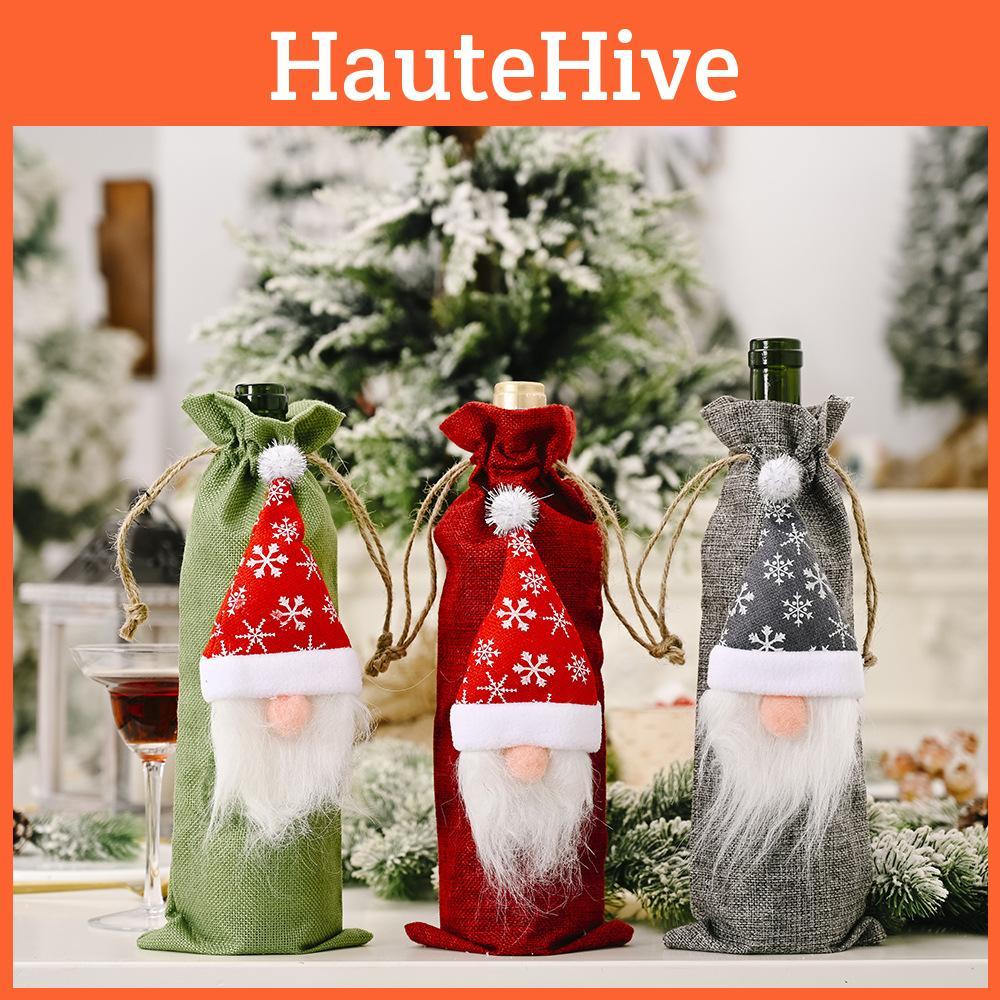 Creative Christmas Forest Santa Burlap Wine Bottle Cover For Holiday Cheer