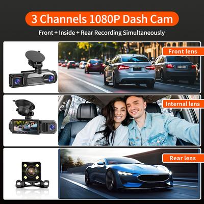 Видеорегистратор 3-канальный Автомобильный Черный ящик WiFi DVR HD 1080P Видео Передняя Встроенная и Задняя Камера С ИК Ночным Видением Автоаксессуары