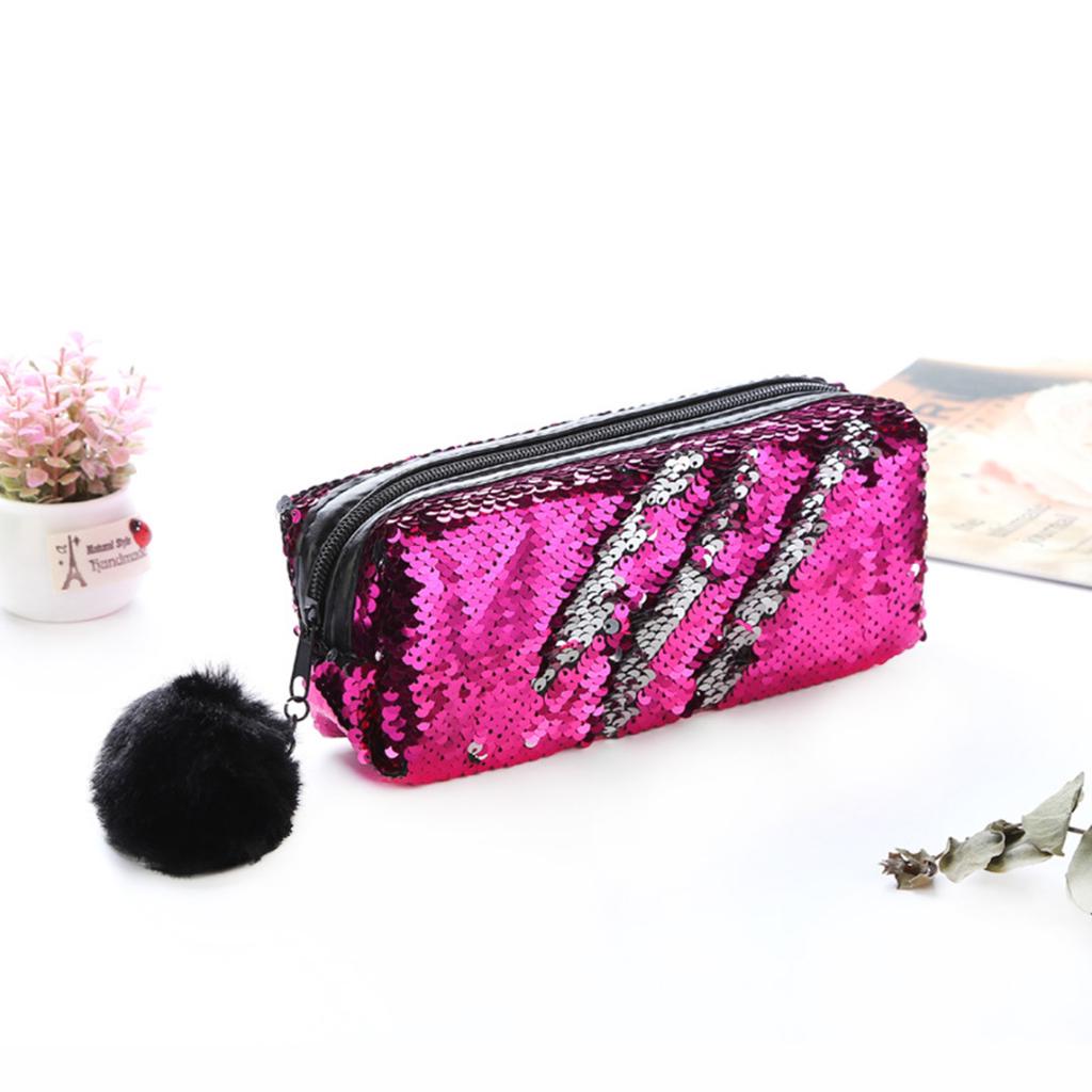 Glitter Sequin Pencil Case Cosmetic Makeup Coin Pouch Organizer Zipper Purse MYY