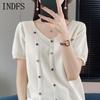 INDFS Women's Fashion Casual Summer Spring Solid Color Print Short Sleeve V-Neck Blouses & Shirts
