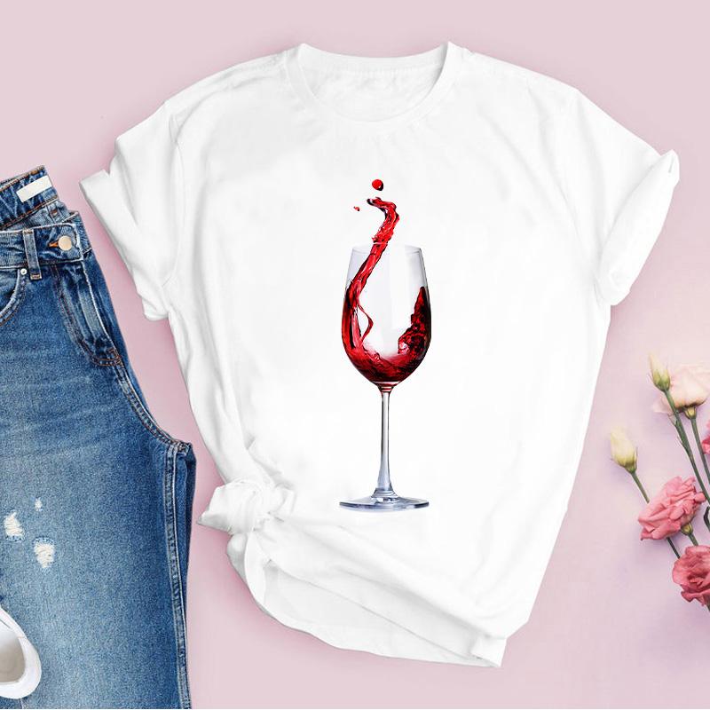 Женская футболка Мультяжная одежда Ура Красное вино 90-е Футболка Женская футболка с графическим принтом Топы 90-х С коротким рукавом Женская футболка Одежда