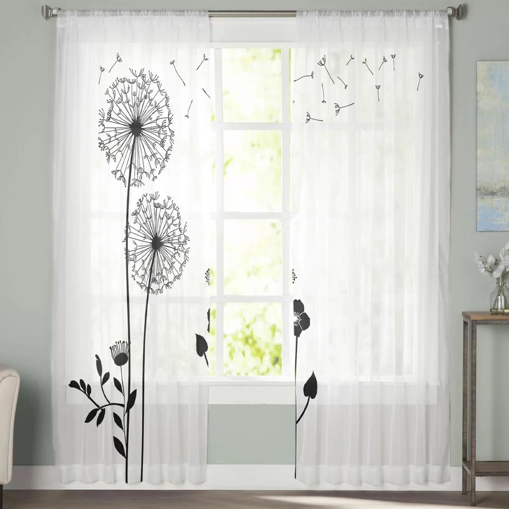 Dandelion Flowers Tulle Curtains for Living Room Drapes Window Sheer Modern Curtains for Bedroom Decor