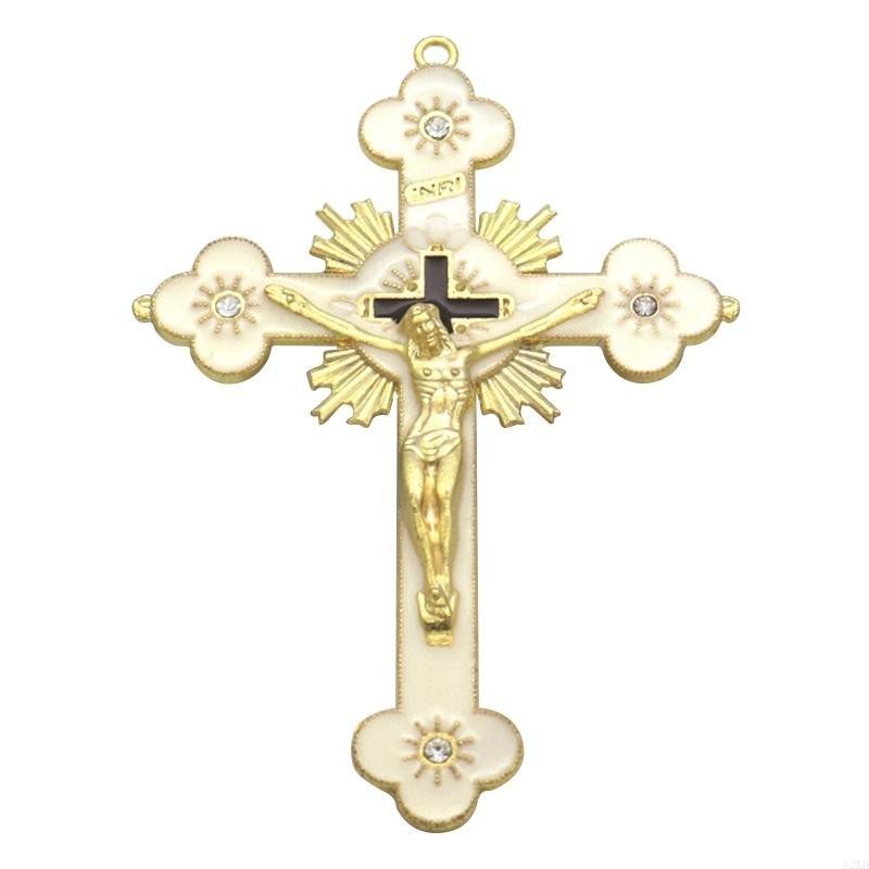 62KD Metal Enamel Crystal Flower Crucifix for Cross Spiritual Religious Jesus Catholic Blessing Hand Holding Faith Gifts Prayer