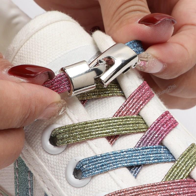 New Cross Lock Shoelaces Without Ties Rainbow Elastic Laces Sneakers Kids Adult No Tie Shoe Laces 8MM Width Flat Boots Shoelace
