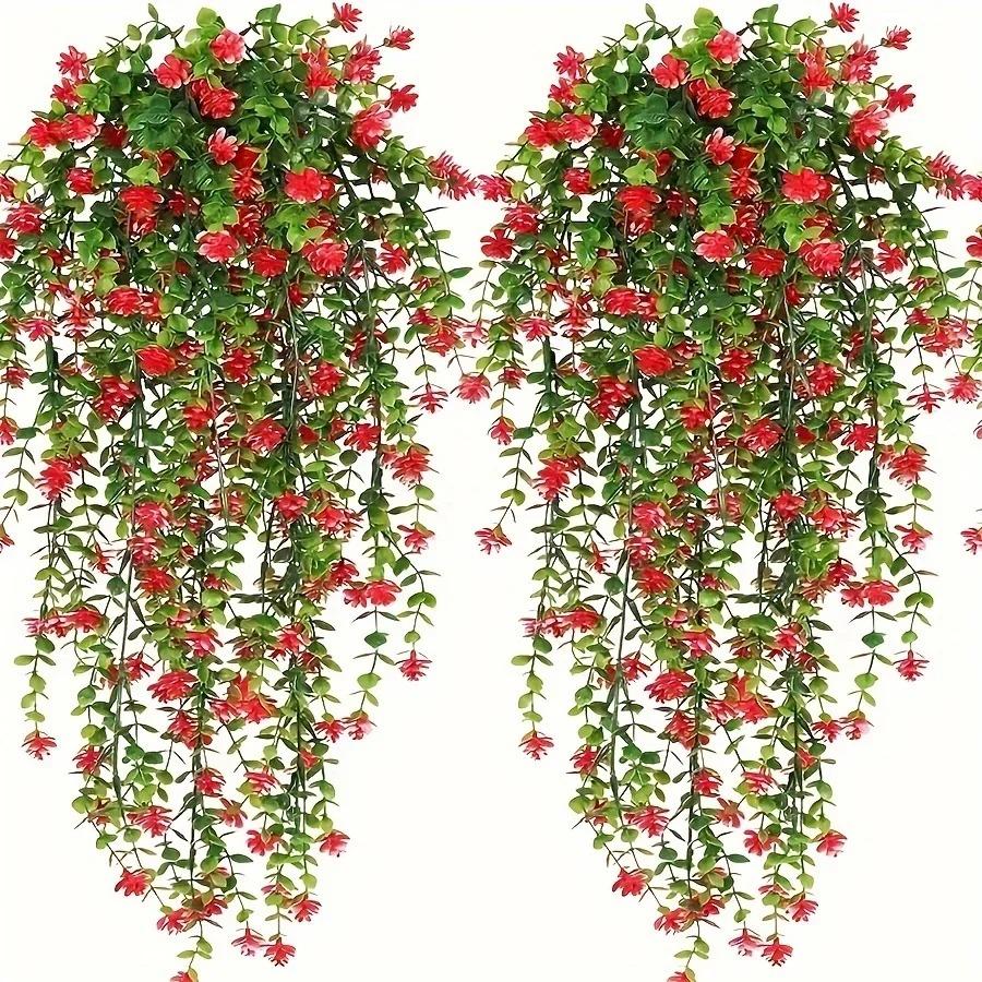 2pcs Artificial Hanging Plants Fake Hanging Plant Faux Eucalyptus Leaf Greenery Vine Outdoor UV Resistant Plastic Plants