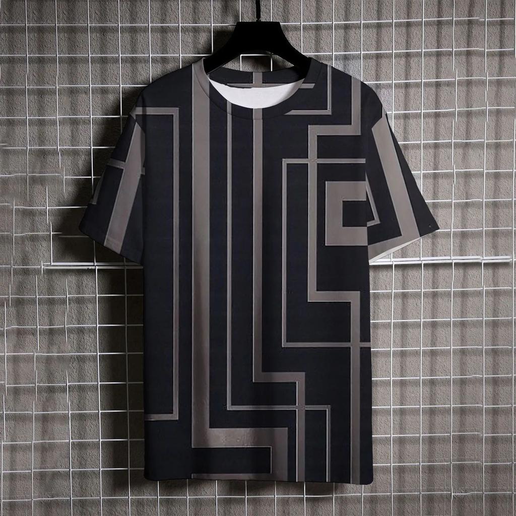 Летняя мужская футболка с коротким рукавом в винтажном полосатом 3D-принте, повседневная уличная одежда с круглым вырезом, топы больших размеров, футболки, размер XXS-6XL