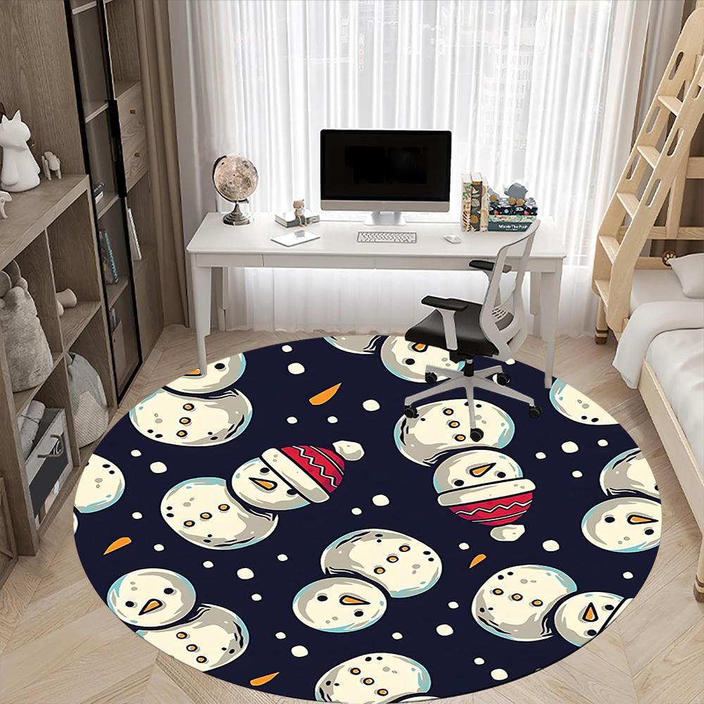 1PC Snowmen Winter Office Round Area Rug, Mat Suitable For Office, Under Office Chairs Bedroom Living Room Home Decor, Room Deco