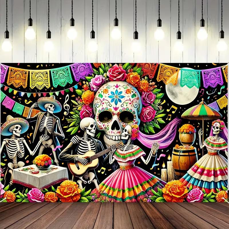 2D Cinco De Mayo Colorful Paper Flag Music Note Floral Photography Background Cloth