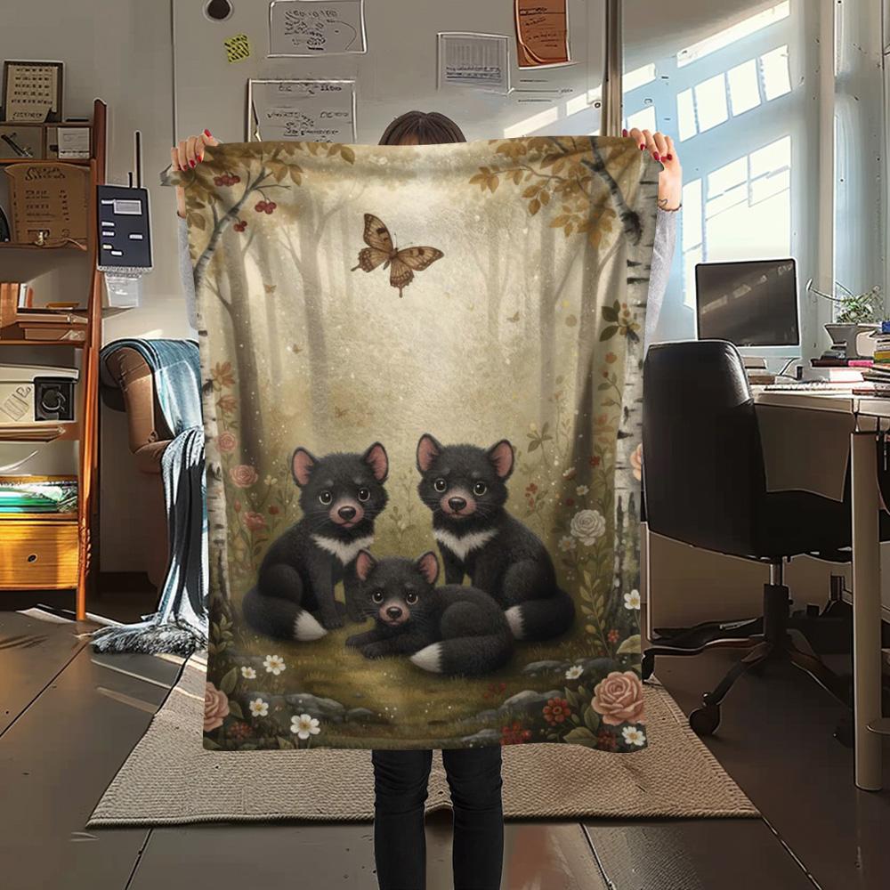 1PC Printmaking style Print FlAannel Blanket, High quality Comfortable for All Seasons, Home Decor, Warmth and Comfort