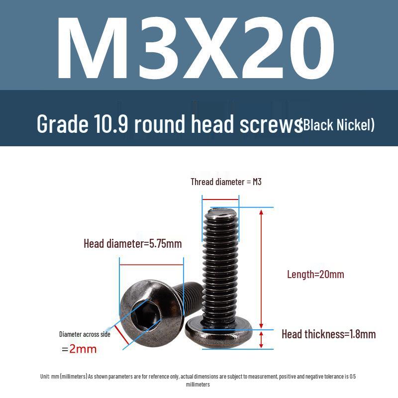 Yigu High-Strength Black Nickel Hex Socket Pan Head Machine Screw M3/M4