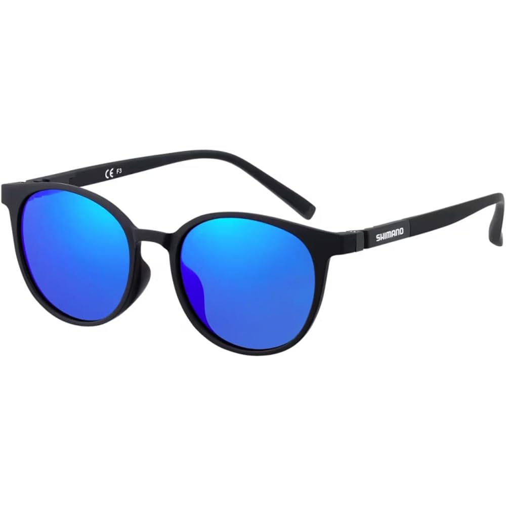 Shimano Boston Glasses UJ-053Y Blue Mirror Matte Black Polarized Sunglasses
