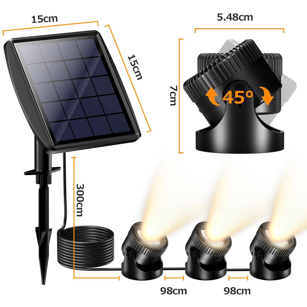 NFESOLAR Solar Garden Spotlight, Warm White LED, Outdoor, Separate, Automatic OnOff, IP66 Waterproof, Garden Lighting, Security, Landscape Lighting,