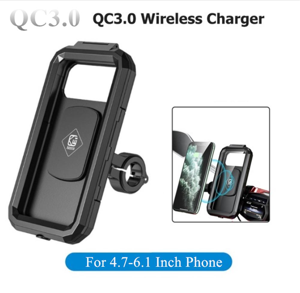 Waterproof Case 12V Motorcycle Handlebar Wireless Charger 15W Qi/ Type C PD Fast