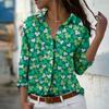 Clover Print Women Blouse Spring Autumn Femme Office Lady Button Up Turn Down Collar Shirts