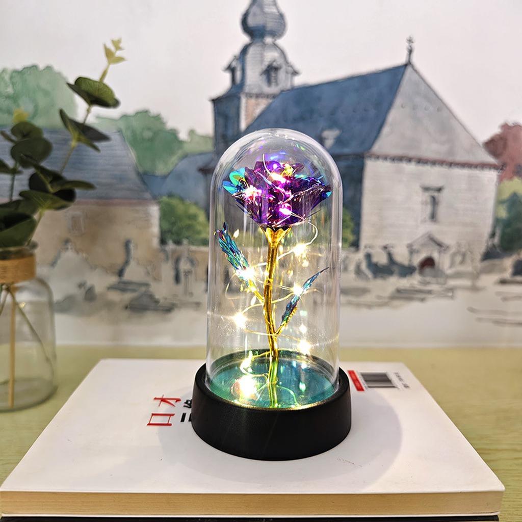 Eternal Rose Decor Compact Glass Dome Night Light Table Decor Night Light Soft Led Lighting Gold Foil Rose Gift For Bedroom