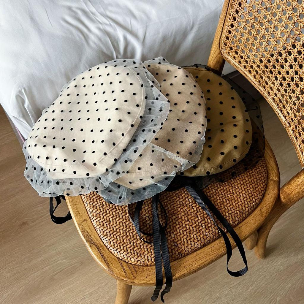 Корейский бант-стример берет женский летний тонкий горошек сетка большой окружности головы ретро литературный и художественный художник шляпа