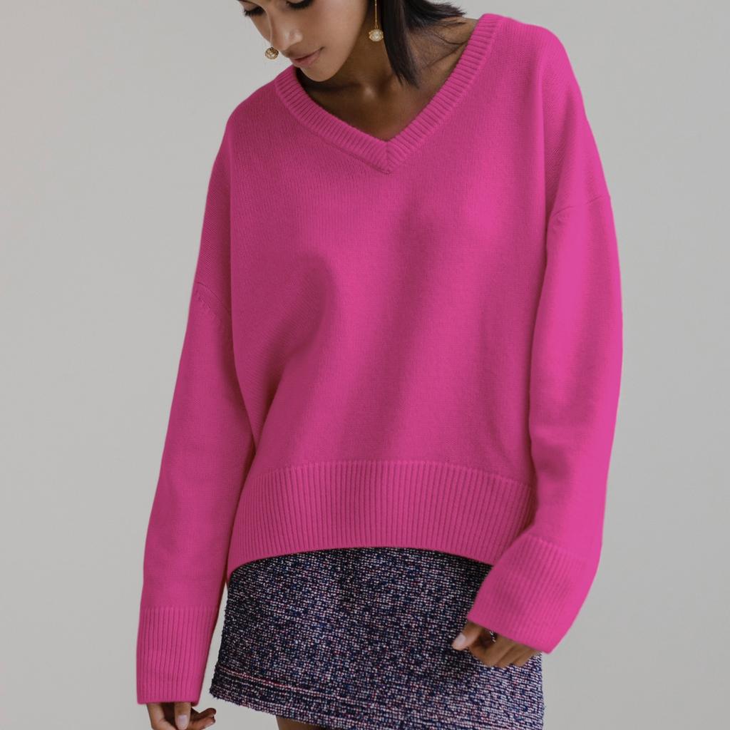 GMXIA Осенне-зимний свитер с V-образным вырезом, свободные длинные рукава