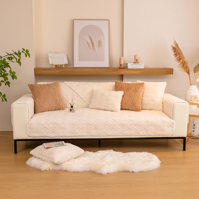 Утолщенный плюшевый чехол для дивана, сплошной цвет, нескользящая подушка, комбинированный диван-полотенце для мебели для гостиной, современный домашний декор