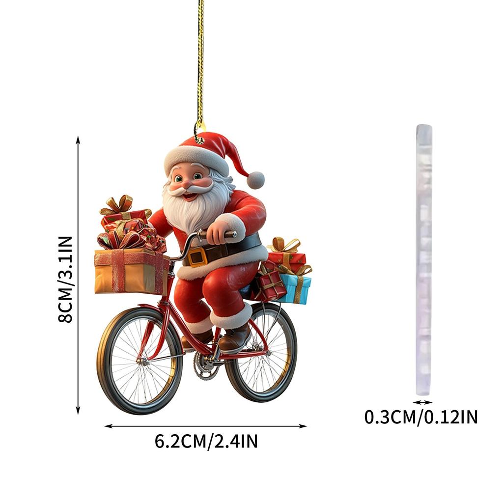 Christmas Ornament 2D Santa Riding Bike Festive Holiday Christmas Tree Hanging 2D Flat Santa Decor Collectible Christmas Gift