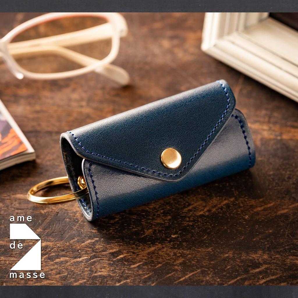 De Key Case Tochigi Leather Genuine Leather Made In Japan Smart Key Keychain Handmade Simple [Am Mas] Men's KC-003 (Blue)