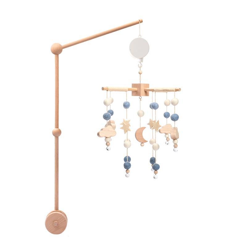 Baby Rattle Crib Mobile Toys 0 -12 Months Star Moon Wooden Bed Bell Musical Box Hairball Nordic Hanging Decor Accessories Gifts