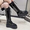 Platform Women Long Boots Flats Designer Lace Up Shoes Winter Knee High Boots 2025 Dress New Goth Chelsea Botas De Mujer