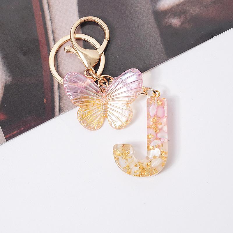 Розовая мечта Бабочка 26 букв от А до Я брелок из смолы 26 инициалов Белый камень сусальное золото кулон брелок для рюкзака подвеска сумка Декор