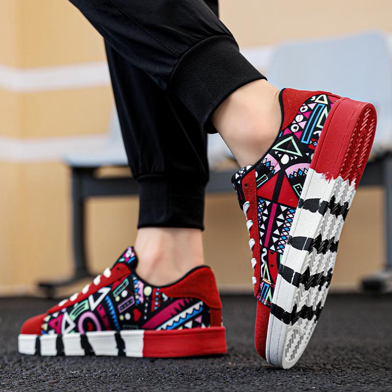 Высококачественные красные вулканизированные туфли для мужчин, повседневные кроссовки унисекс, размер 46, модные кроссовки с граффити на плоской подошве, мужская обувь для скейтбординга