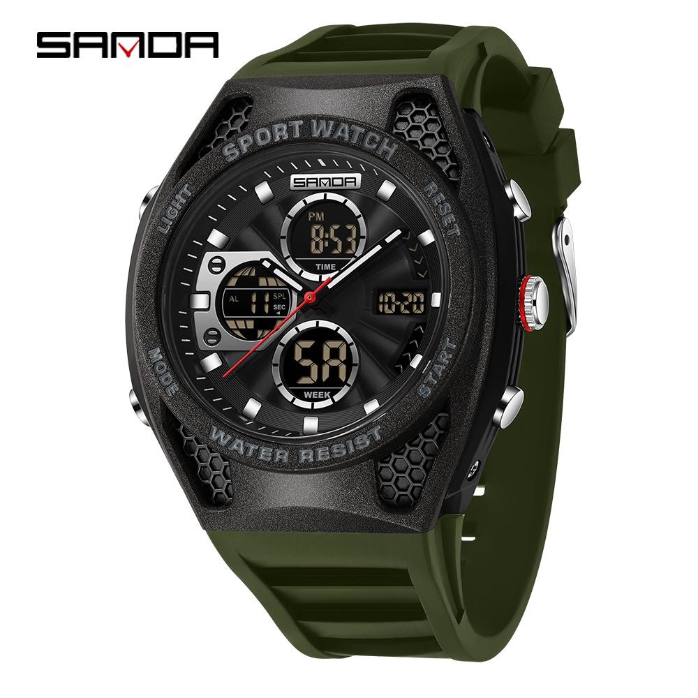 SANDA 3384 Новые мужские кварцевые часы Спортивные светодиодные цифровые часы мужские в стиле G Наручные часы мужские для улицы водонепроницаемые с двойным дисплеем