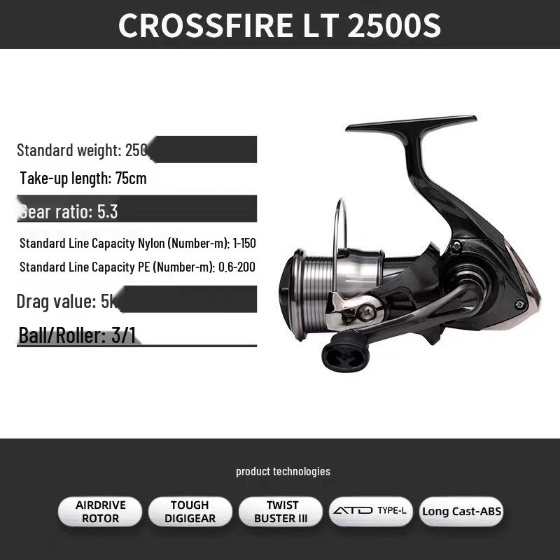 Спиннинговая катушка Daiwa CROSSFIRE LT - Легкая металлическая шпуля для дальнего заброса, Доступна в 26 моделях.