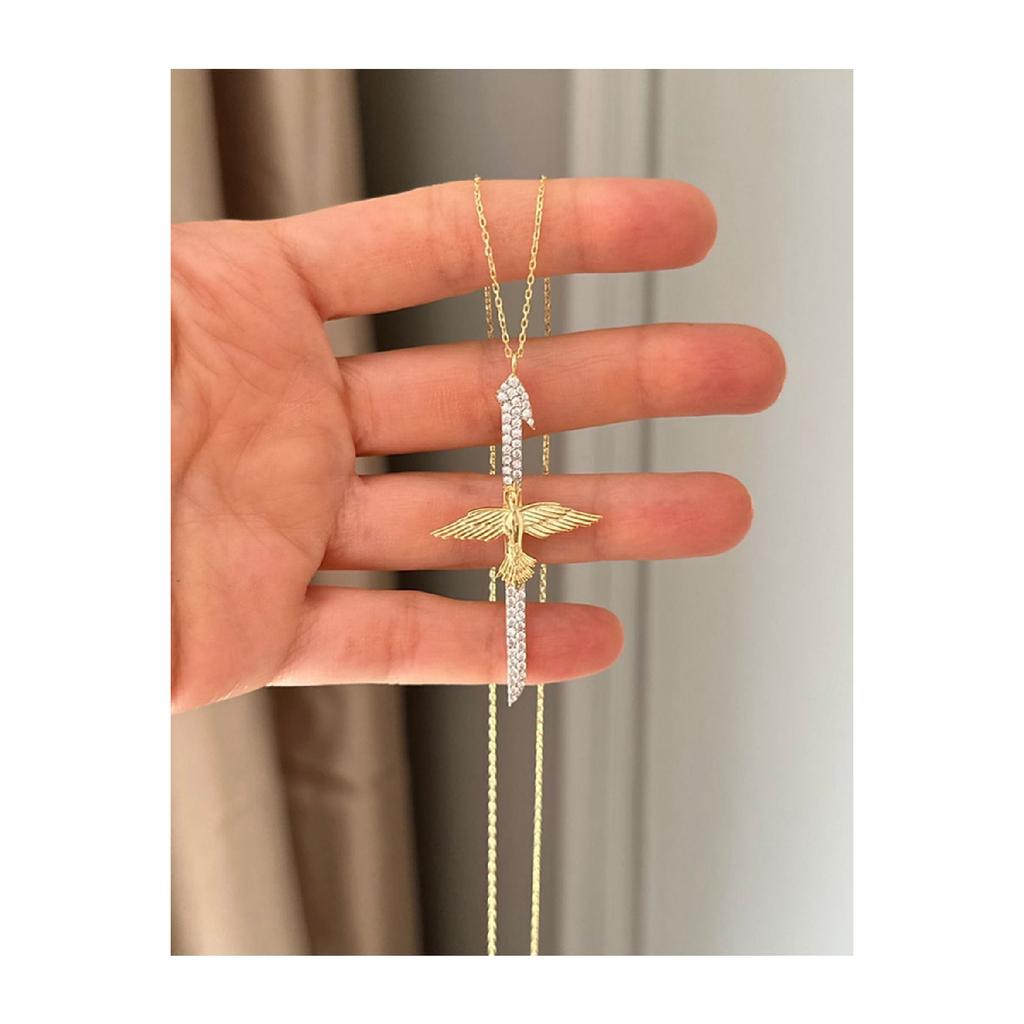 Ожерелье из стерлингового серебра 925 пробы с покрытием из 18-каратного золота Phoenix Elif Ожерелье Подарок для нее